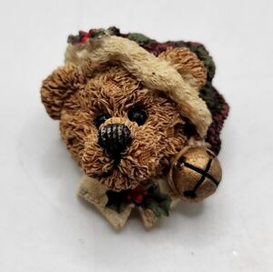 Boyd’s Bear Wearing Christmas Santa Hat Pin Brooch Teddy Bell Holiday 1.5"